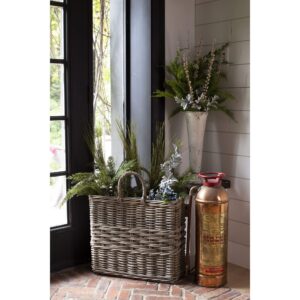 TALL RECT GREY RATTAN BASKET WITH HANDLES