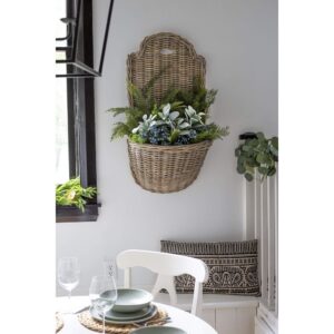 LARGE KUBU GREY RATTAN  WALL PLANTER WITH LINER