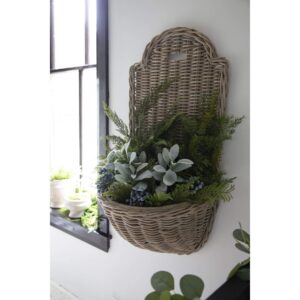 LARGE KUBU GREY RATTAN  WALL PLANTER WITH LINER