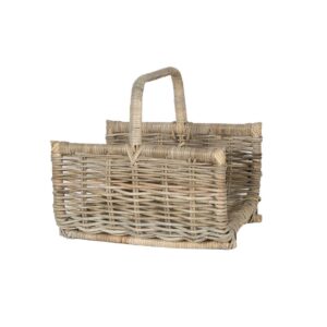 LOG BASKET WITH OVERHANDLE KUBU GREY RATTAN