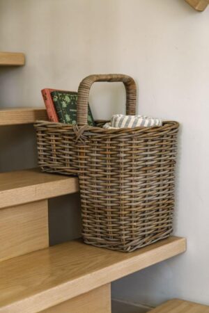 GREY RATTAN STAIR BASKET