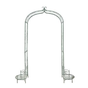 GREEN METAL GARDEN ARCH  WITH PLANT SHELVES