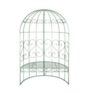 GREEN METAL GARDEN BENCH WITH ARCHED BACK
