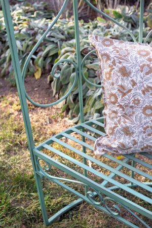 GREEN METAL GARDEN BENCH WITH ARCHED BACK