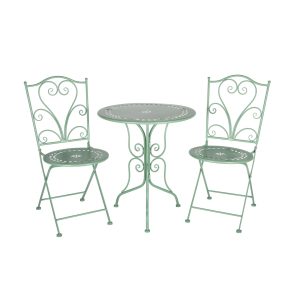 GREEN METAL BISTRO SET OF 3 ONE TABLE PLUS TWO CHAIRS