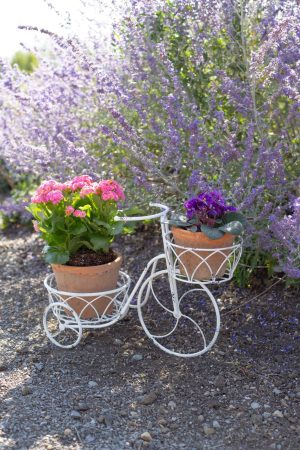 WHITE METAL BICYCLE PLANT STAND