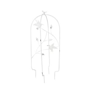 WHITE METAL GARDEN TRELLIS HUMMINGBIRDS