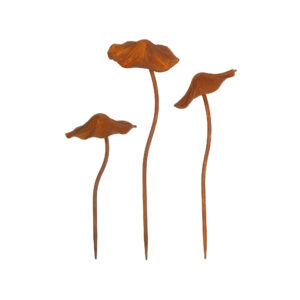 S/3 MUSHROOM GARDEN STAKES  RUST FINISH
