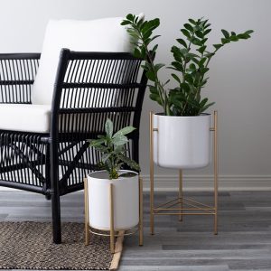 MODERN PLANTER GOLD STAND WHITE POT