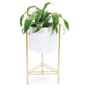 MODERN PLANTER GOLD STAND WHITE POT