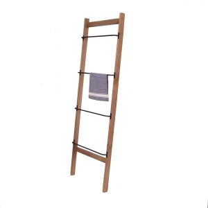 WOOD DISPLAY LADDER WITH METAL CROSSBARS