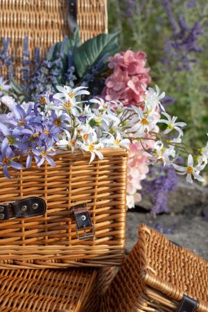 S/3 RECTANGULAR WILLOW HAMPERS WITH LEATHER STRAPS