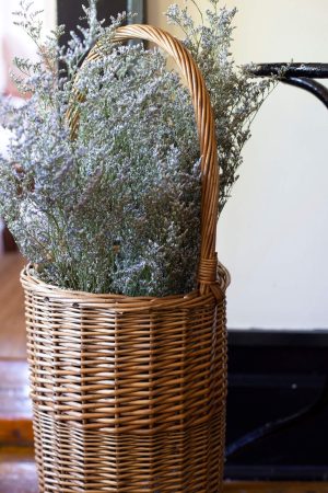 TALL ROUND STEAMED WILLOW BASKET WITH OVERHANDLE