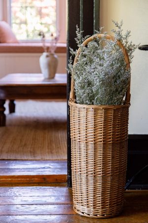 TALL ROUND STEAMED WILLOW BASKET WITH OVERHANDLE