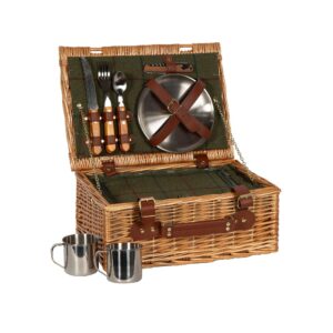 2 PERSON WILLOW PICNIC BASKET WITH FIXED COOLE BAG