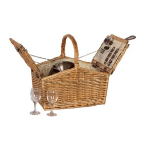 2 PERSON PICNIC BASKET FLORAL INTERIOR PRINT