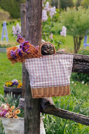 RECTANGULAR WILLOW BASE  INSULATED PICNIC BAG OATMEAL G