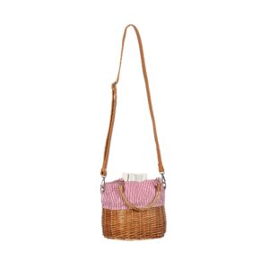 RED & WHITE STRIPED FABRIC W WILLOW BASE PURSE WITH STRAP