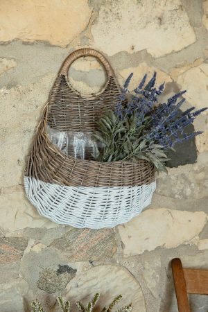 GREY WILLOW WALL BASKET DIPPED WHITE PLASTIC LINER