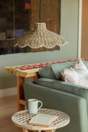 SCALLOPED GREY RATTAN PENDANT LIGHT