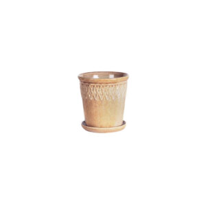 SMALL BEIGE EMBOSSED TOP  POT WITH SAUCER