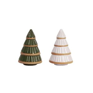 SET 2 SMALL CERAMIC TREE WHITE AND GREEN ASSORTED
