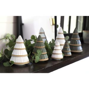 SET 2 MEDIUM CERAMIC TREE WHITE AND GREEN ASSORTED