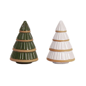 SET 2 LARGE CERAMIC TREE WHITE AND GREEN ASSORTED