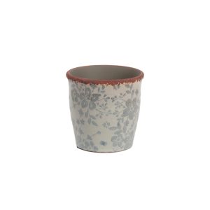 POT WITH BLUE FLORAL PATTERN