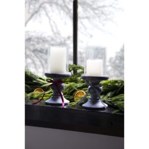 HURRICANE LANTERN ON  DISTRESSED BLACK BASE