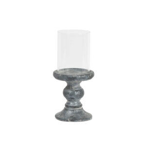 HURRICANE LANTERN ON  DISTRESSED BLACK BASE