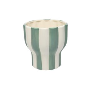 SMALL WHITE AND BLUE STRIPED TAPERED POT
