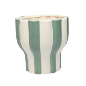 LARGE WHITE AND BLUE STRIPED  TAPERED POT