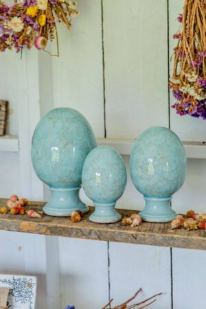 SMALL BLUE CERAMIC EGG FLORAL  PATTERN