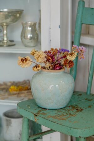 BLUE CERAMIC VASE FLORAL  PATTERN