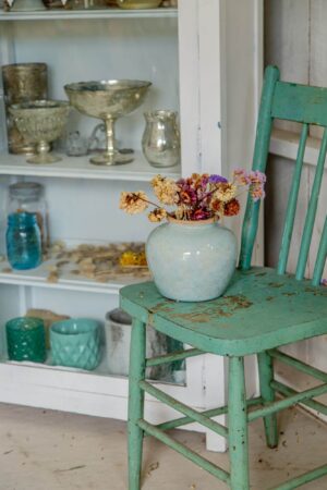 BLUE CERAMIC VASE FLORAL  PATTERN