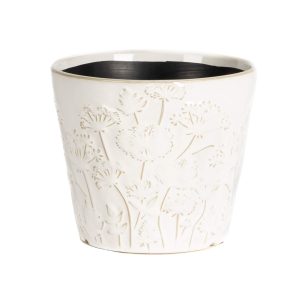 WHITE FLOWER EMBOSS POT LARGE