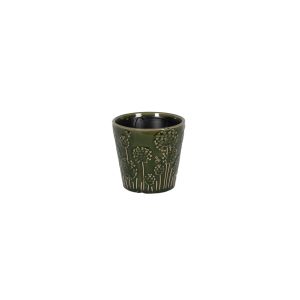 DARK GREEN EMBOSSED CERAMIC POT SMALL