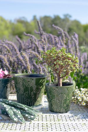 DARK GREEN EMBOSSED CERAMIC POT LARGE