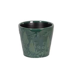 DARK BLUE EMBOSSED CERAMIC POT LARGE