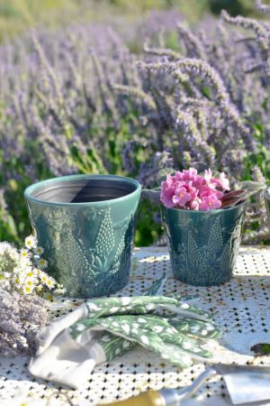 DARK BLUE EMBOSSED CERAMIC POT LARGE