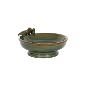 GREEN FLOWER CERAMIC BIRDBATH