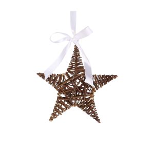 SMALL UNPEELED WILLOW STAR WITH WHITE RIBBON