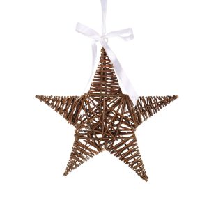 LARGE UNPEELED WILLOW STAR WITH WHITE RIBBON