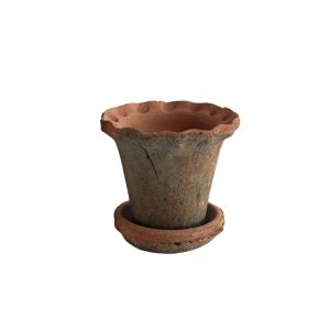 SMALL FRILLY EDGE REDSTONE POT WITH SAUCER