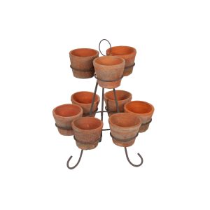 TWO TIER WIRE STAND WITH 9 REDTSONE POTS