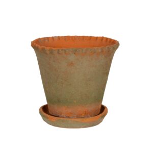 X LARGE FRILLY EDGE  TERRACOTTA POT WIT SAUCER