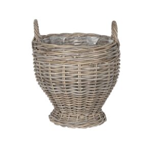 LARGE KUBU GREY RATTAN URN EAR HANDLES PLASTIC LINED
