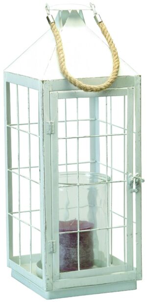 LARGE WHITE METAL LANTERN