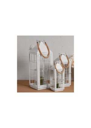 LARGE WHITE METAL LANTERN